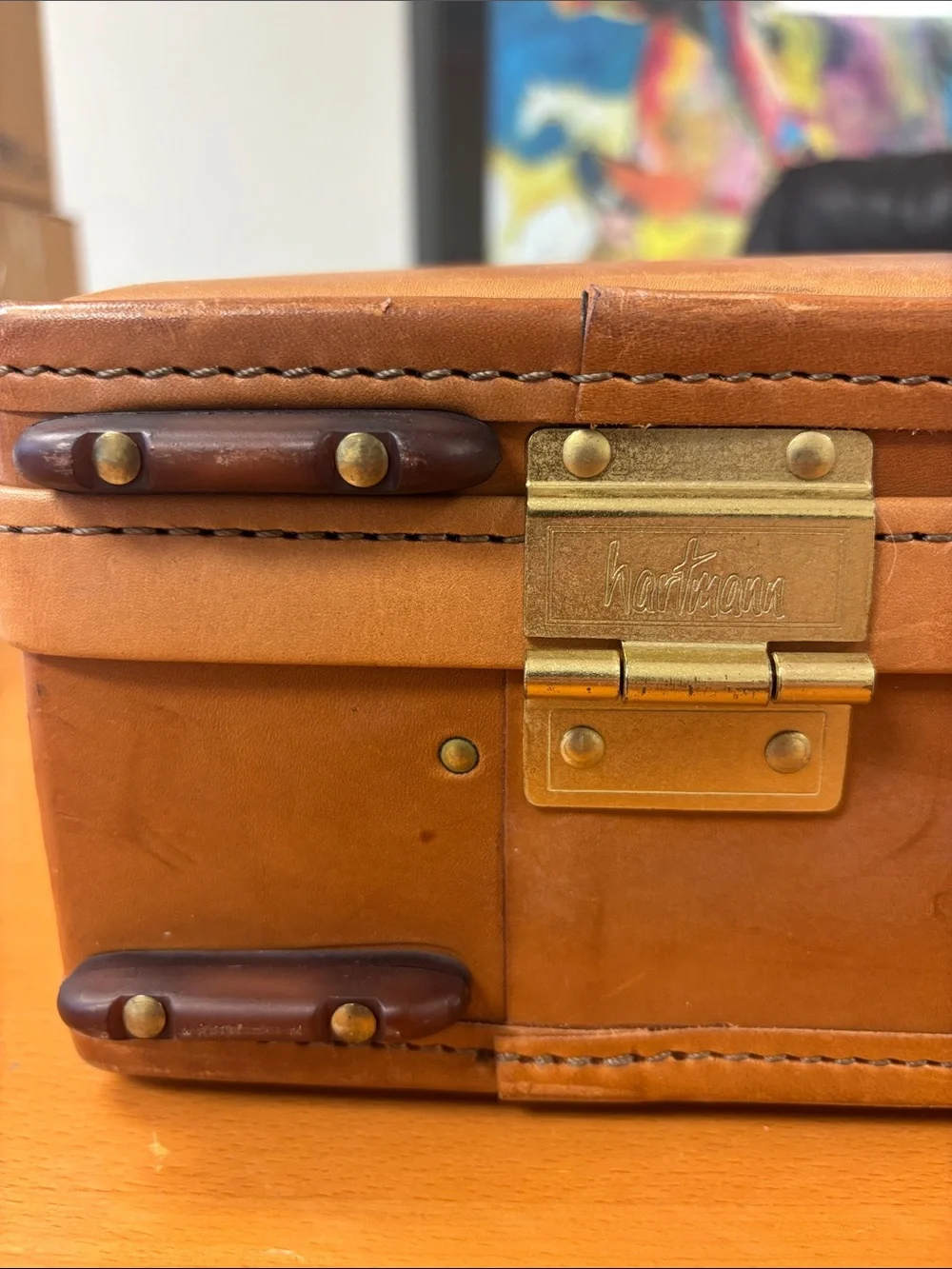 Tumbled Brown Leather Briefcase with Top Handle
